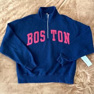 NWT Lazy Sunday Boston 1/4 Zip Mock Neck Sweater Medium Black/Red Pullover